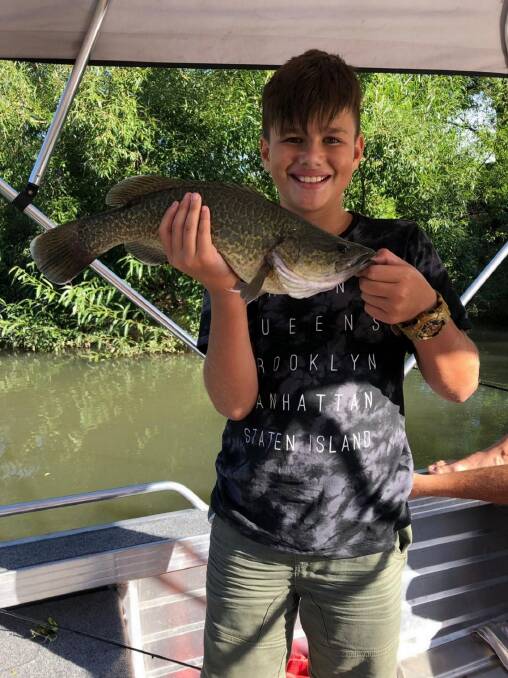 COD-TASTIC: Eleven-year-old Lincoln Lavakeiaho from Caloundra Qld was stoked to catch his first Murray cod at Doctors Point, fishing over the Christmas break. Fish was a healthy 50cm caught on a spinnerbait.