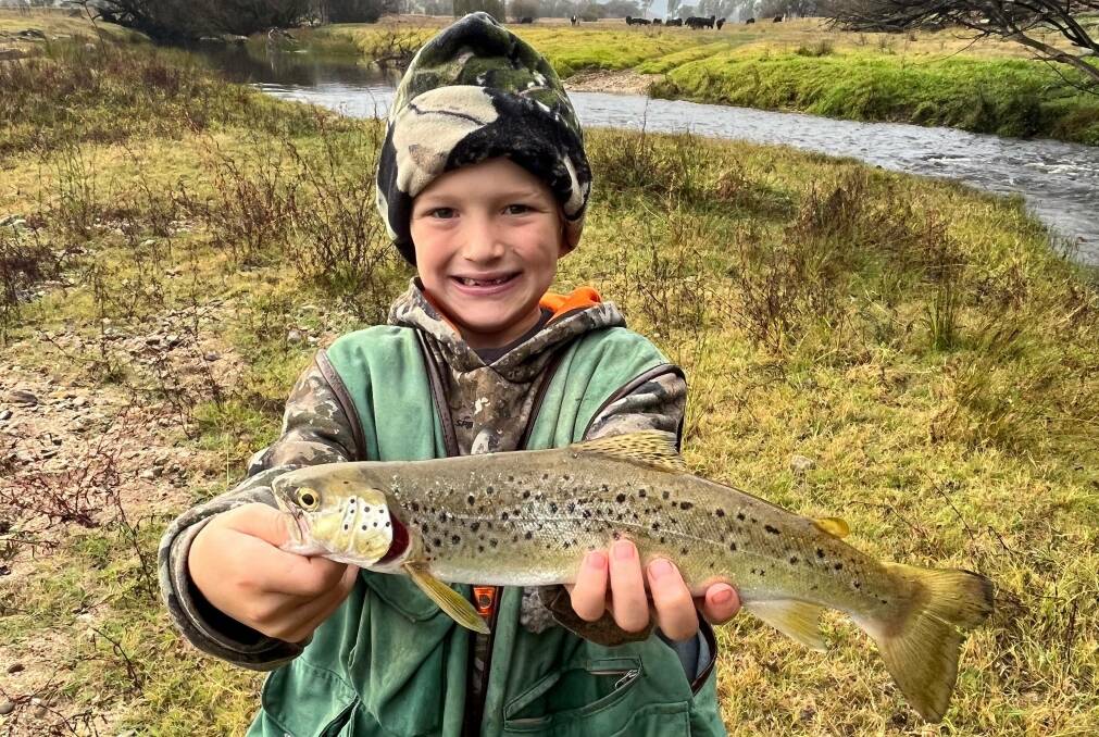 NEVER TOO YOUNG: Seven-year-old Finn McCourt caught this beauty in Tallangatta Creek at Bullioh on a rapala lure. Remember, trout season comes to an end on June 13.