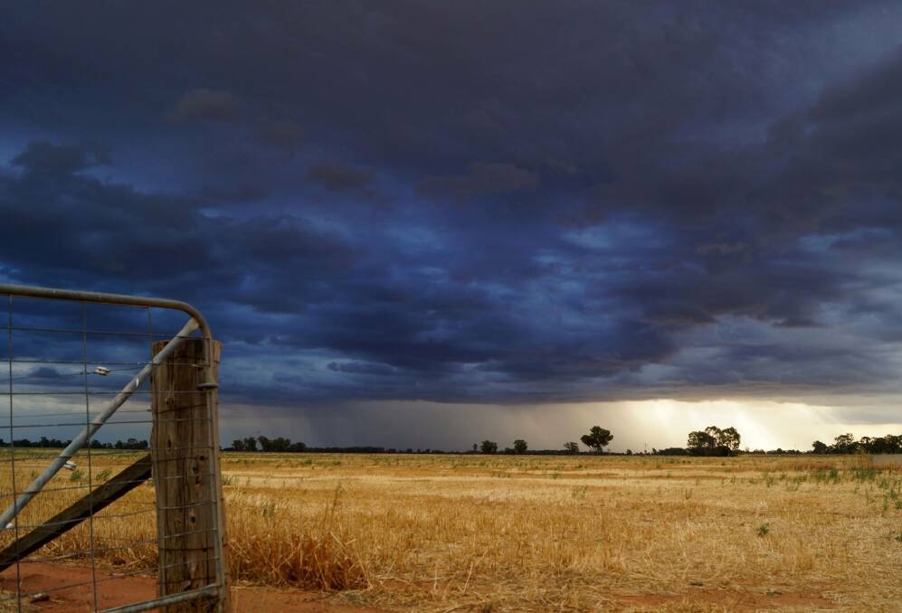 FIERCE: Lynda Snowden captures a storm brewing at her family farm, outside of Tocumwal, during recent stormy weather. Picture: LYNDA SNOWDEN
