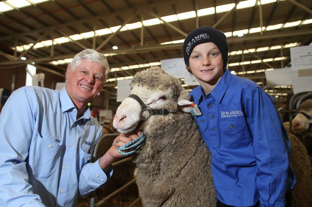 The Bendigo event was a family affair, with the help of their grandson Oliver, 7, on the show and sale floor, pictured here with Rodger.