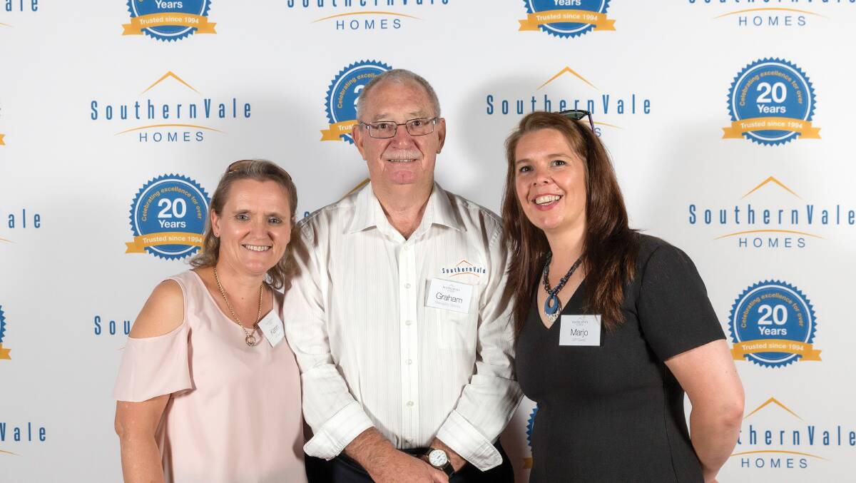 Karen Van Maanen, Graham Searle and Marjo Young at the recent VIP grand opening event of Southern Vale’s new Solace 32+ display home in Killara.