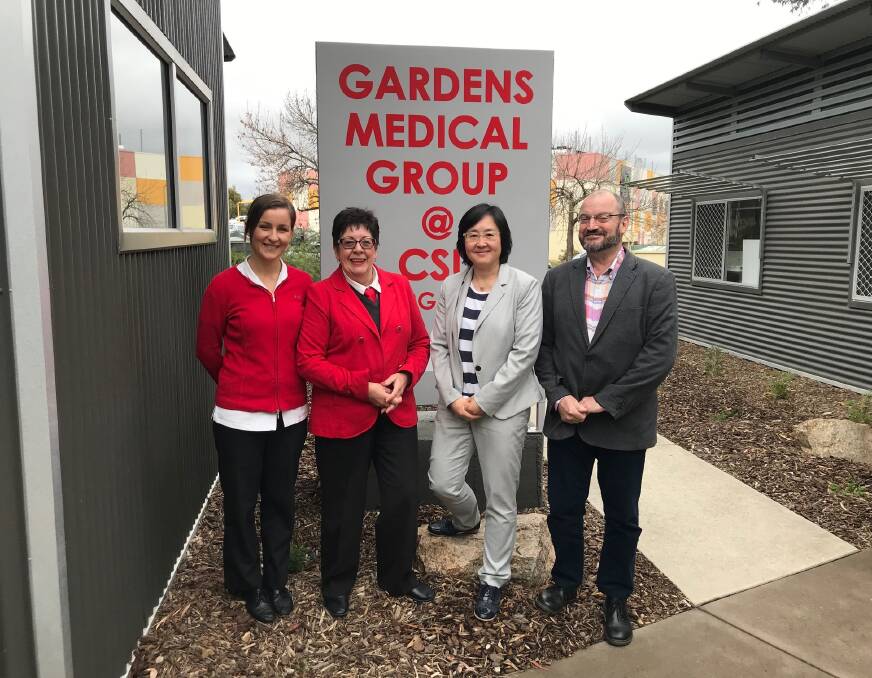 GMG THURGOONA: Kate Grantham (registered nurse), Raylee Crompton (receptionist), Dr Bai Xiao and Dr Peter Love. Dr Lucinda Thomas and Dr Natasha McLellan (not pictured) also practice at the clinic. 