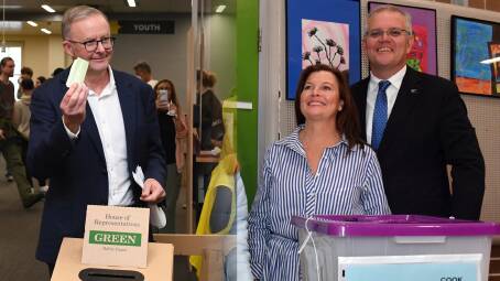 Anthony Albanese and Scott Morrison cast their votes in their home electorates on Saturday.