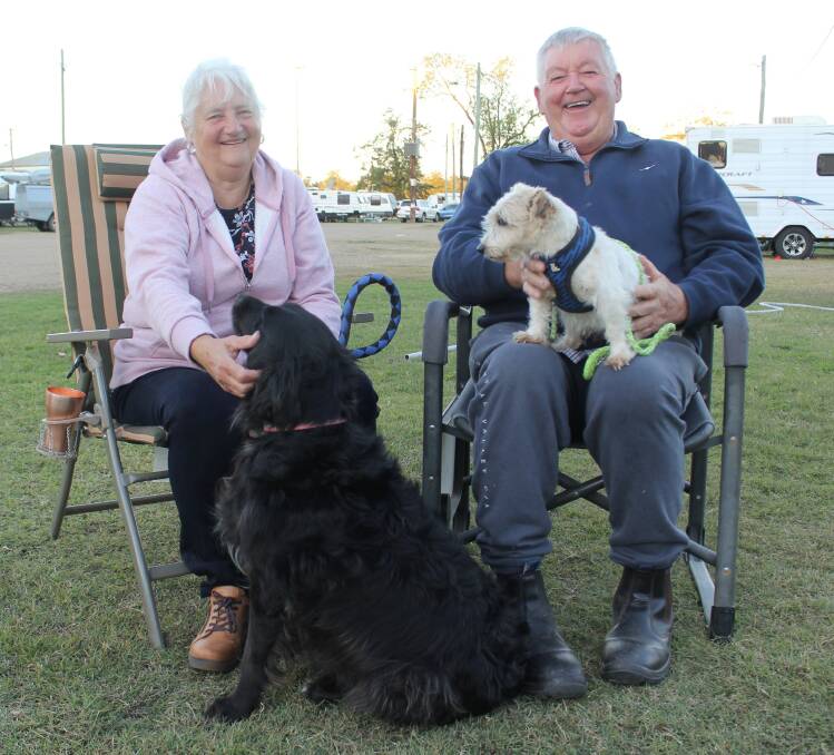 WE'LL BE BACK: Wendy Mahar and Robert Peachey, with their dogs Petal and Puppy, have loved every minute of their three weeks in Moree and plan to make it a regular stop during their travels.