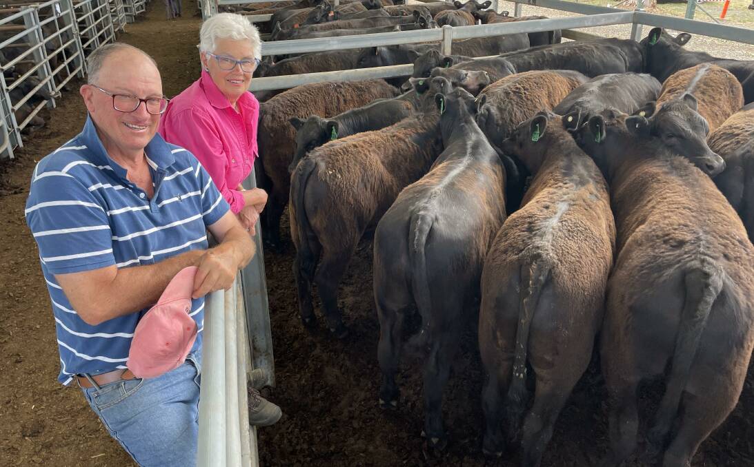 ON THE MONEY: Richard McGeehan and Sue Gall, Euroa, offered 70 Angus weaners which sold to $2560 at the Euroa weaner sale this month.