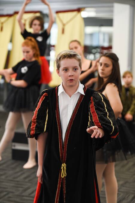 Trinity College student Sam Beckett, 13, as Piangi, rehearses for the school's production of The Phantom of the Opera. Picture: MARK JESSER