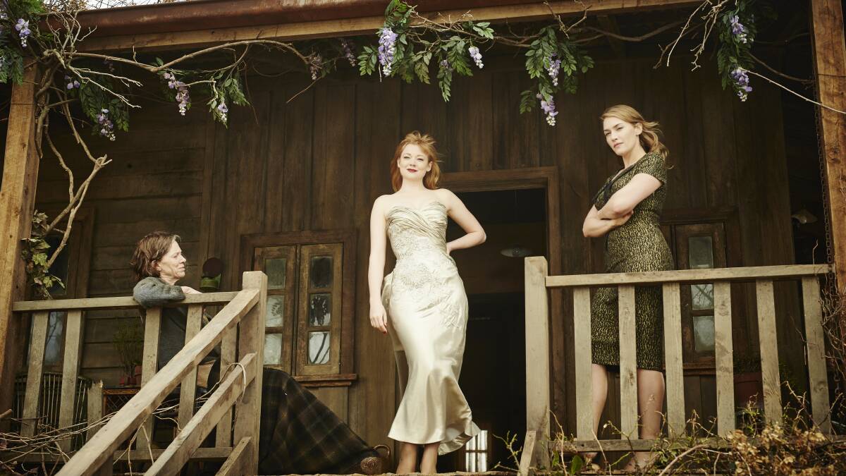 THE DRESS CIRCLE: Molly Dunnage (Judy Davis), Gertrude 'Trudy' Pratt (Sarah Snook) and Tilly Dunnage (Kate Winslet) on the set of The Dressmaker filmed in the Wimmera.