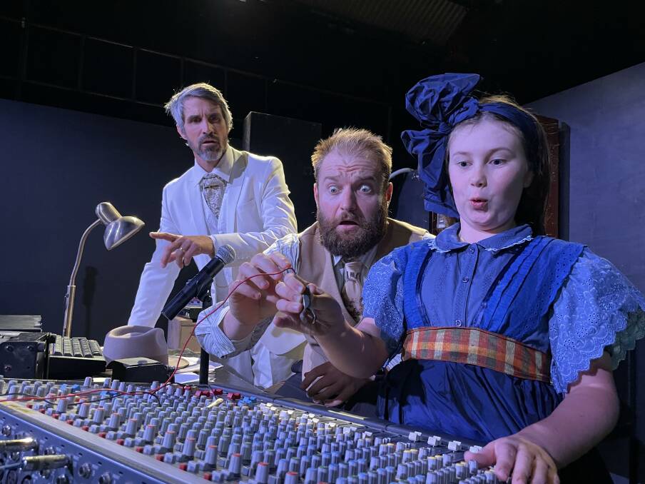 ON DECK: Border actors Ben Tari, Nick Steain and Vivienne Field rehearse for This Is Your City, an interactive theatre show based on the 1986 Albury-Wodonga board game.
