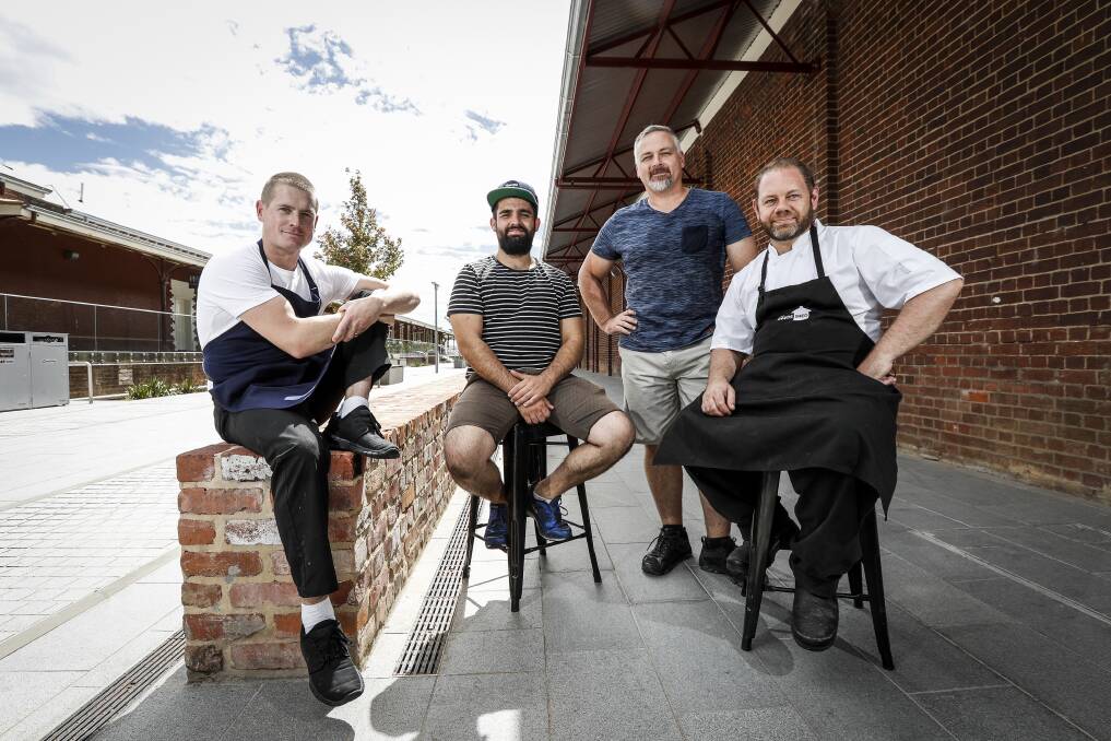 DINNER DATE: Wodonga chefs David Kapay (Miss Amelie), Andrea Burgio (Andiamo), Rod Ayton (BeanStation) and Alex Dawkins (The Goods Shed). Picture: JAMES WILTSHIRE