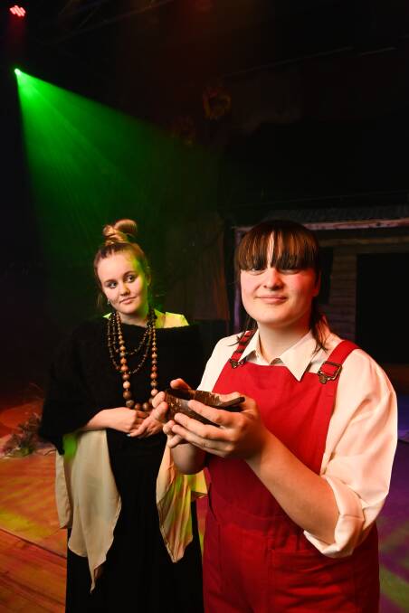 Wodonga Senior Secondary College students Savannah Clarke, 16, Year 10 and Jackie Leek, 16, Year 11, help bring The Snow to life at the school's Performing Arts Centre on Saturday, 2pm and 7pm. Picture: MARK JESSER