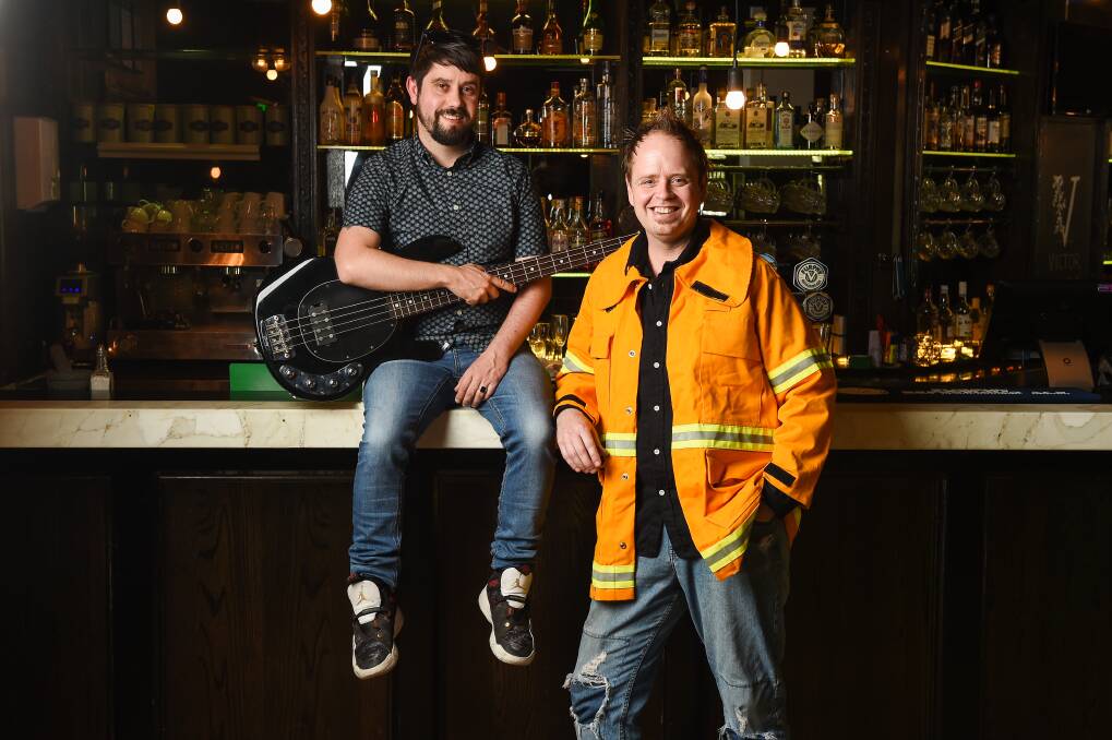 BAND TOGETHER: Albury Wodonga Music Community Fire Relief Fundraiser organisers Dan Caulfield and Evan McMahon welcome Border patrons to a top line-up of live music tomorrow for a great cause. Picture: MARK JESSER