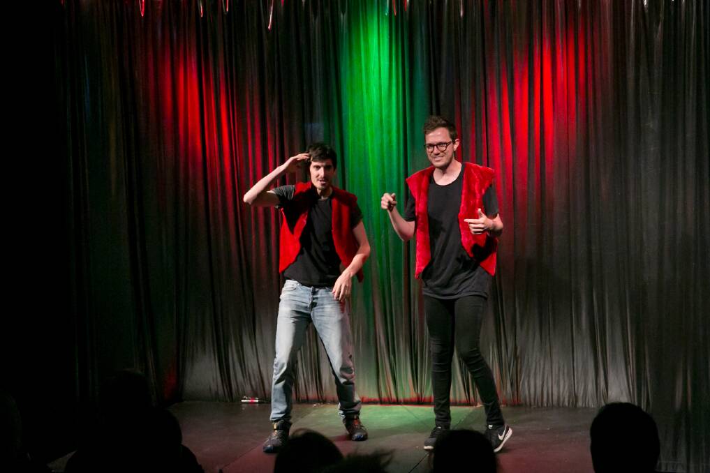 FESTIVE LAUGHS: Border comedians Stu Mentha and Kyle Walmsley will perform a Christmas parody at the Jazz Basement in Wodonga on Thursday night. Picture: RUTH TREVASKIS