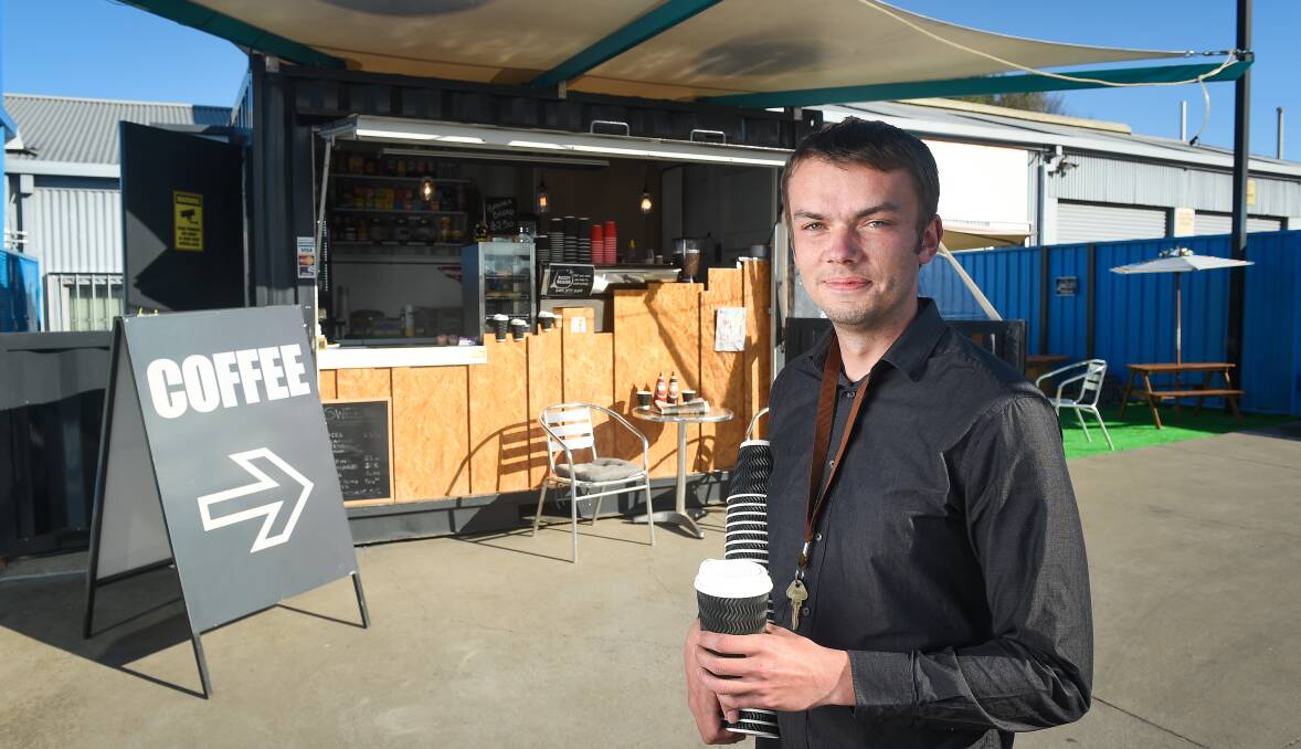 SHIP SHAPE: North Albury man Chris Riley opened Buzzy Beans in Mate Street late last month after leasing a shipping container for his first solo venture. Picture: MARK JESSER