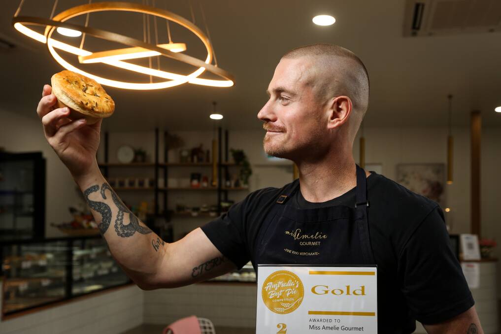 PIE PERFECTION: Miss Amelie Gourmet's David Kapay with the Lamb Shank, Garlic and Rosemary Pie. Pictures: JAMES WILTSHIRE