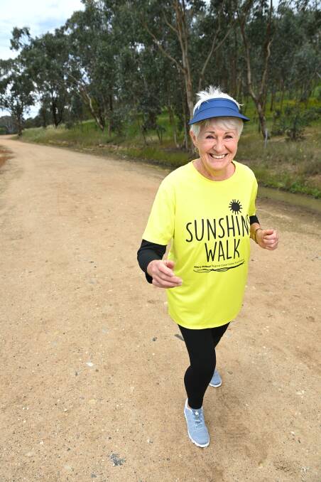 West Wodonga woman Lyn Graham will walk 10-kilometres near Federation Hill for the Virtual Sunshine Walk 2021 on Sunday. She was a volunteer at the Albury Wodonga Regional Cancer Centre before the global pandemic hit. Picture: MARK JESSER
