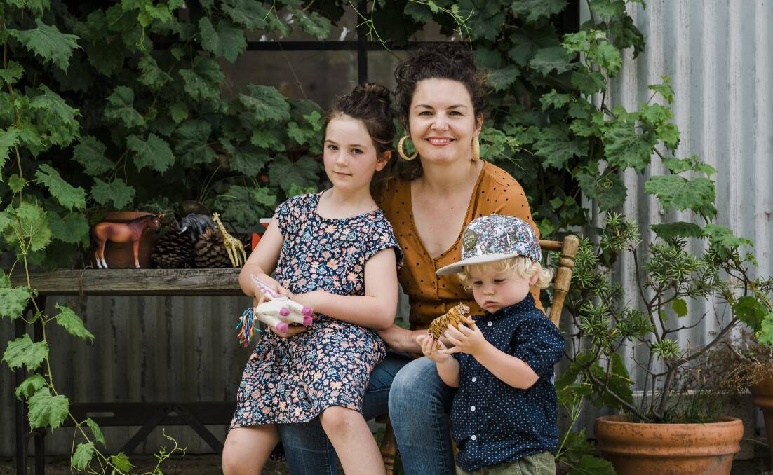 Eliza Hull with her children Isobel, 7, and Archie, 2. Picture: PENNY RYAN PHOTOGRAPHY