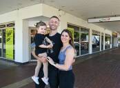 Grill'd Albury operators Kade and Carly Brown with their daughter Evie outside the shopfront, on the corner of Dean and David streets, in December. Picture: MARK JESSER