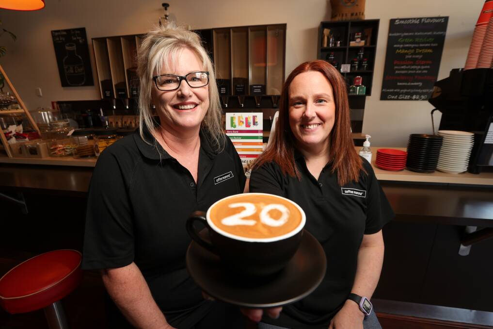 Coffee Mamma Albury owners Kerry Golding and Helen McFarlane celebrate the iconic espresso bar's 20th birthday. Picture by James Wiltshire