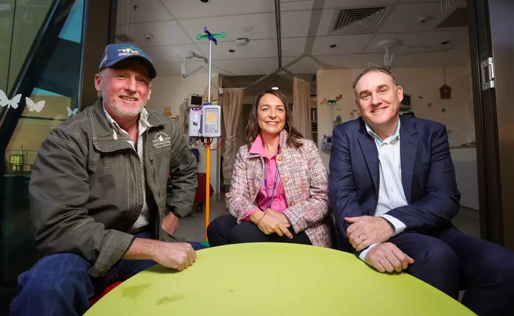 Danny Phegan, Jo Owen and SS&A Club Albury chief executive Gerard Darmody share a goal to make life easier for families of children with cancer. Mrs Owen is the Border's first paediatric cancer care co-ordinator, a position funded through donations from the Phegans and SS&A. Picture by James Wiltshire
