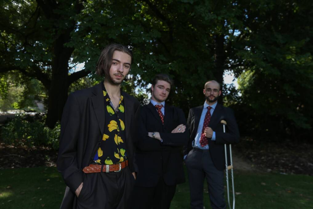ACTING OUT: Darcy Liston (Bassanio), Jack Jackson (Gratiano) and Will Cochrane (Antonio) will help bring a contemporary take on The Merchant of Venice to Albury Botanic Gardens over two weekends. Picture: TARA TREWHELLA