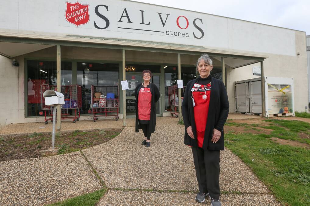 CARE FACTOR: Salvos Store Wodonga acting store manager Jenni Sneddon and longtime volunteer Sandy Howarth back in the Melbourne Road store, which was closed during the coronavirus crisis. Picture: TARA TREWHELLA