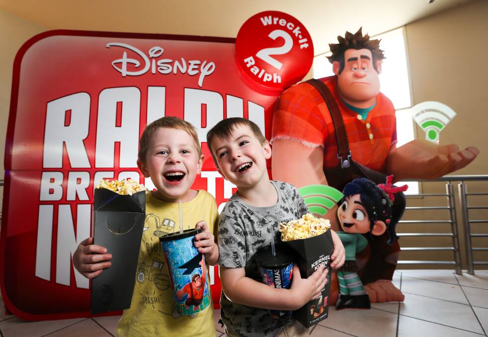 MOVIE MAGIC: Friends Jake Menhennet, 4, of Albury, and Fletcher Keddie, 5, of Temora, are set to watch new release movie Ralph Breaks the Internet at Regent Cinemas Albury-Wodonga on Boxing Day. Picture: KYLIE ESLER