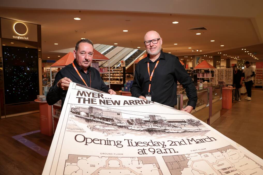 NEW CHAPTER: Long-term Myer Albury worker Brett Harvey and Myer Albury store manager Chris Boneham celebrate the refurbishments, which coincide with the store's 40th anniversary. Picture: JAMES WILTSHIRE
