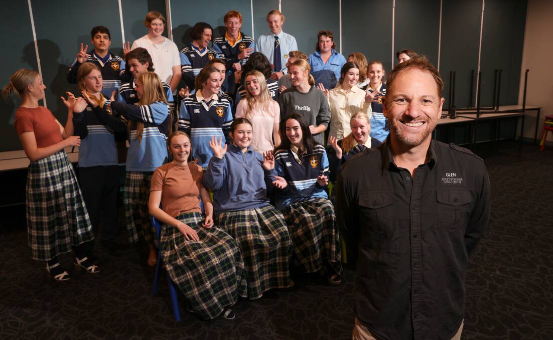 Albury dance trainer Glen Strauss with the Year 12 St Paul's College - Walla debutante ball cohort. Picture: JAMES WILTSHIRE