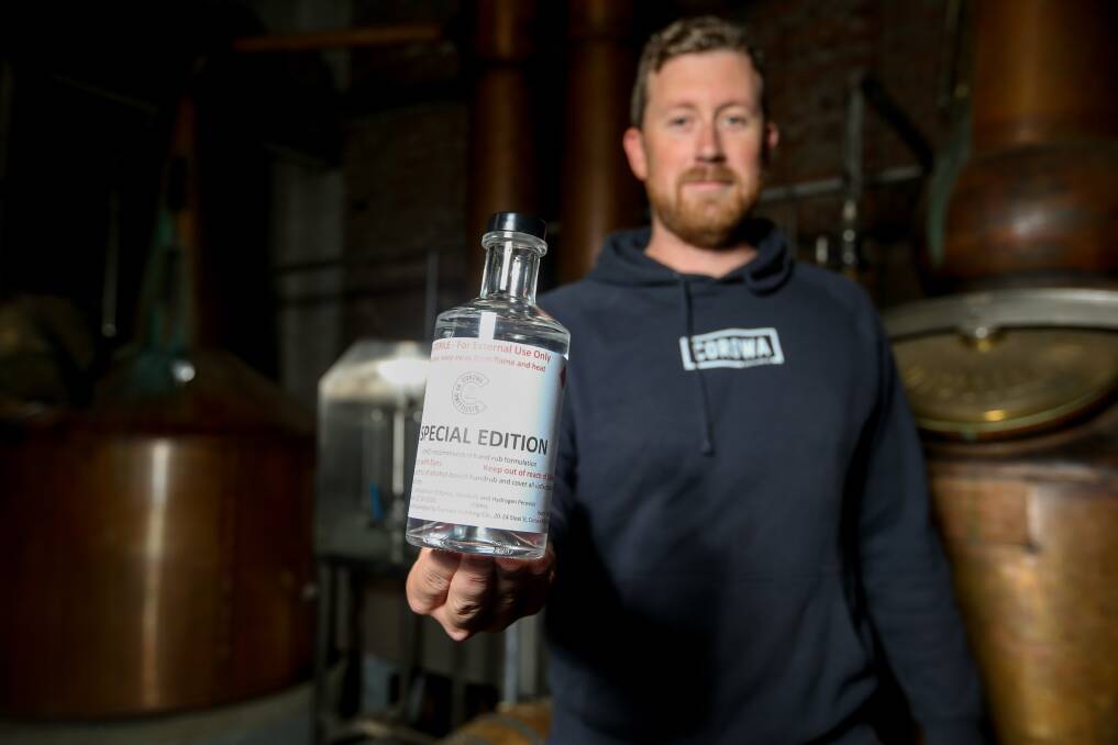 SPECIAL EDITION: Corowa Whisky and Chocolate Factory managing director Dean Druce says the company has diversified into hand sanitiser to help keep the public safe from COVID-19 and save jobs. Picture: TARA TREWHELLA