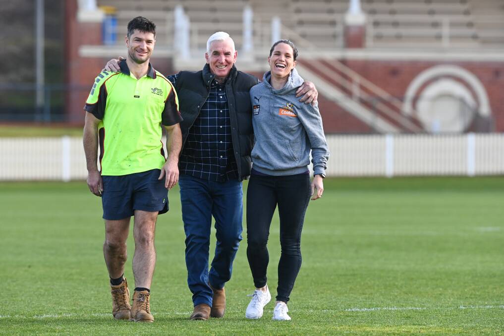 Border sport icon Rob Mackie, flanked by two of his children Joel and Emma, is navigating Parkinson's disease by staying active and connected in the community. Picture by Mark Jesser