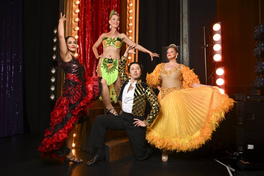 Jacqui McMahon (Fran), Bronwyn Robertson (Tina), Garrett Kelly (Scott) and Brooke Budge (Liz) sparkle in Strictly Ballroom The Musical, which opens at Albury Entertainment Centre on Friday, April 12. Picture by Mark Jesser