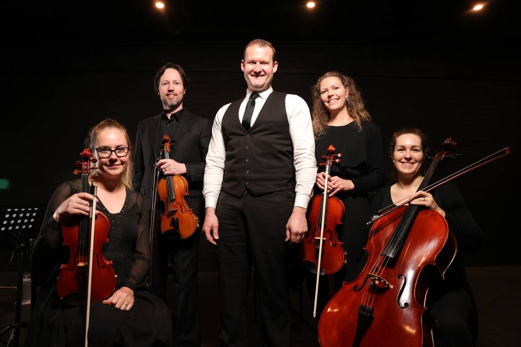 ON SONG: Border baritone Craig Quilliam, centre, will perform with The Moodemere Quartet's Tara Chambers, Damien Jones, Jessie Swan and Catriona Byles for two shows at Olive Street Theatre in South Albury this weekend. Picture: JAMES WILTSHIRE