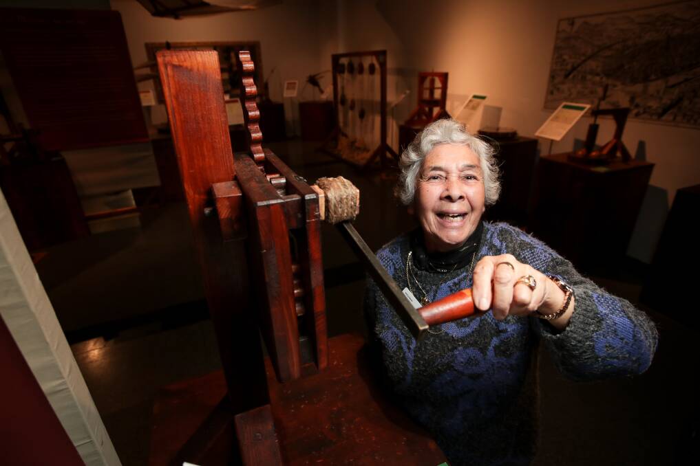HELPING HAND: Volunteer Rosemary DeVreeze, in the Da Vinci Machines exhibition, enjoys both art and history. Picture: JAMES WILTSHIRE