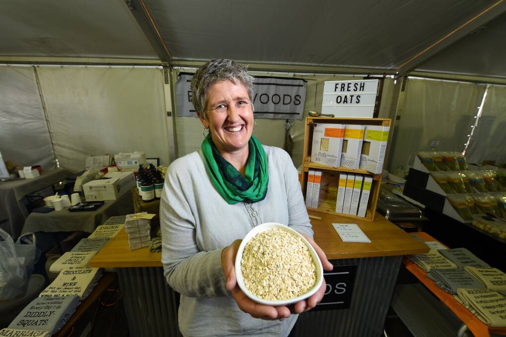 LOCAL PRODUCE: A former dairy scientist and now Ganmain farmer, Kendra Kerrisk makes a unique product under her Brushwoods label of dehulled oats, rolled and vacuum sealed fresh rather than dried. Picture: MARK JESSER
