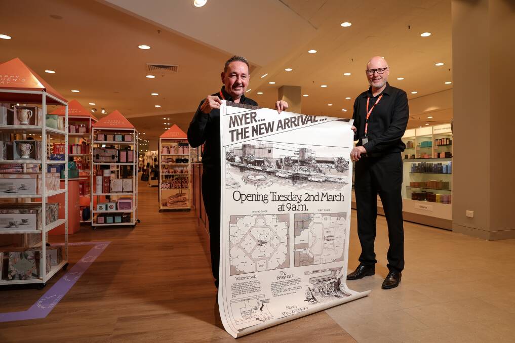 NEW CHAPTER: Long-term Myer Albury worker Brett Harvey and store manager Chris Boneham celebrate the refurbishment, which coincides with the store's 40th anniversary. Picture: JAMES WILTSHIRE