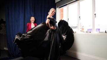 Designer Krystal Kaye fits Meggan Gardner ahead of the Southern Riverina and Murray Region Wedding Expo at The Cube Wodonga. Picture: JAMES WILTSHIRE