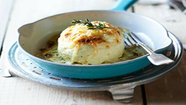 Feathertop Winery's Tolpuddle Goat's Cheese Souffle is comfort food.