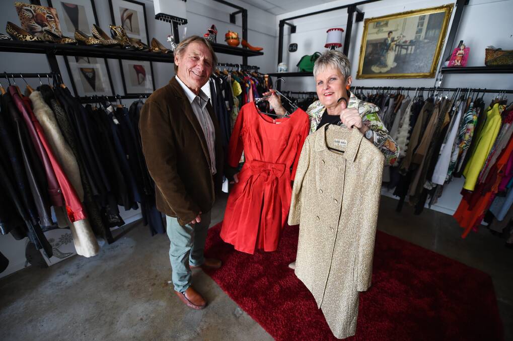 DRESSED UP: Red Hot TV mini-series producer Bill Leimbach talks shop with Chic To Chic boutique fashion owner Simone Eldridge in South Albury. Picture: MARK JESSER