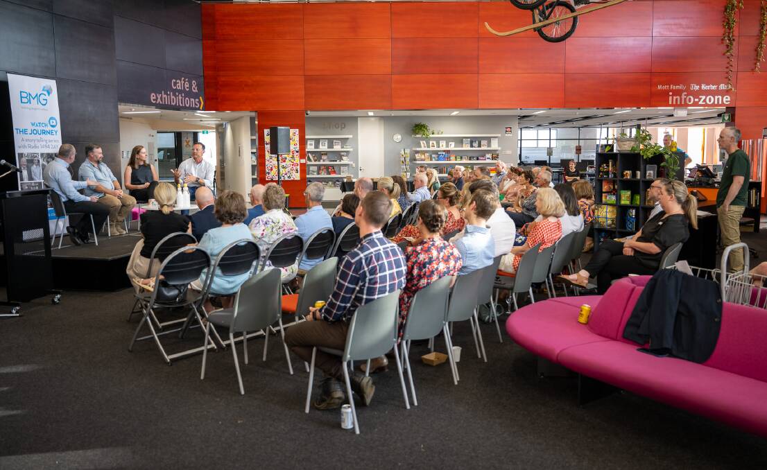 To mark the fifth anniversary of Border podcast series The Journey, 2AY's Matt Griffith interviewed Alex Smit (formerly of The River Deck Cafe), Jacquie Koschitzke (Meraki Kitchen) and James Crooke (Gundowring Ice Cream) at Albury LibraryMuseum in February 2023. Picture supplied 