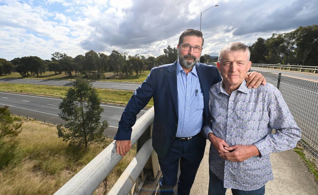 SAFETY PLAN: Member for Benambra Bill Tilley and Ken Wright have fought for years to get funding for a safety barrier on Melrose Drive. Pictures: MARK JESSER