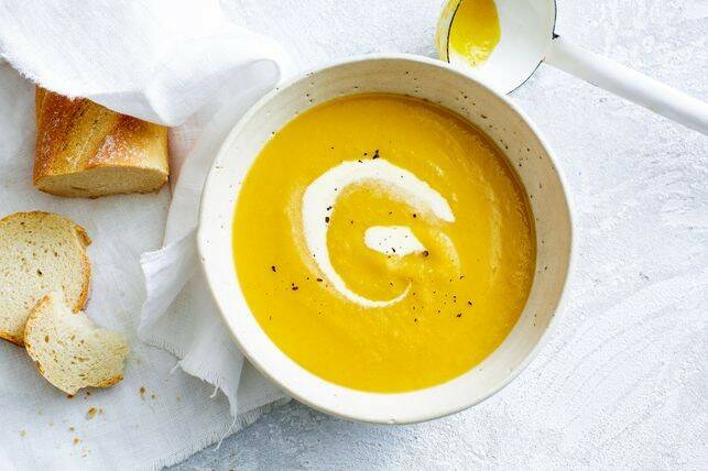 Classic pumpkin soup pairs perfectly with Flourish Sourdough Bakery loaves
