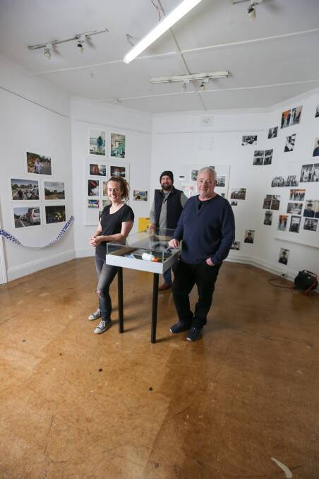 Photographers Nat Ord, Jason Robins and Turks Head Gallery director Dirk Wallace ahead of the launch of the 2020 In The Bubble exhibition. Picture: TARA TREWHELLA