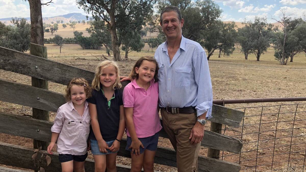 NEW BEGINNINGS: Tim Ward, pictured at his 300 acre Bowna property with daughters (L- R) Annabel, 3, Emily, 6 and Georgia, 7, is looking forward to a new direction in agribusiness with leading real estate business CBRE.