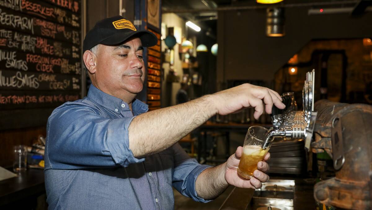 Deputy Premier John Barilaro pouring a beer at Wayward Brewing Company. Photo: Salty Dingo