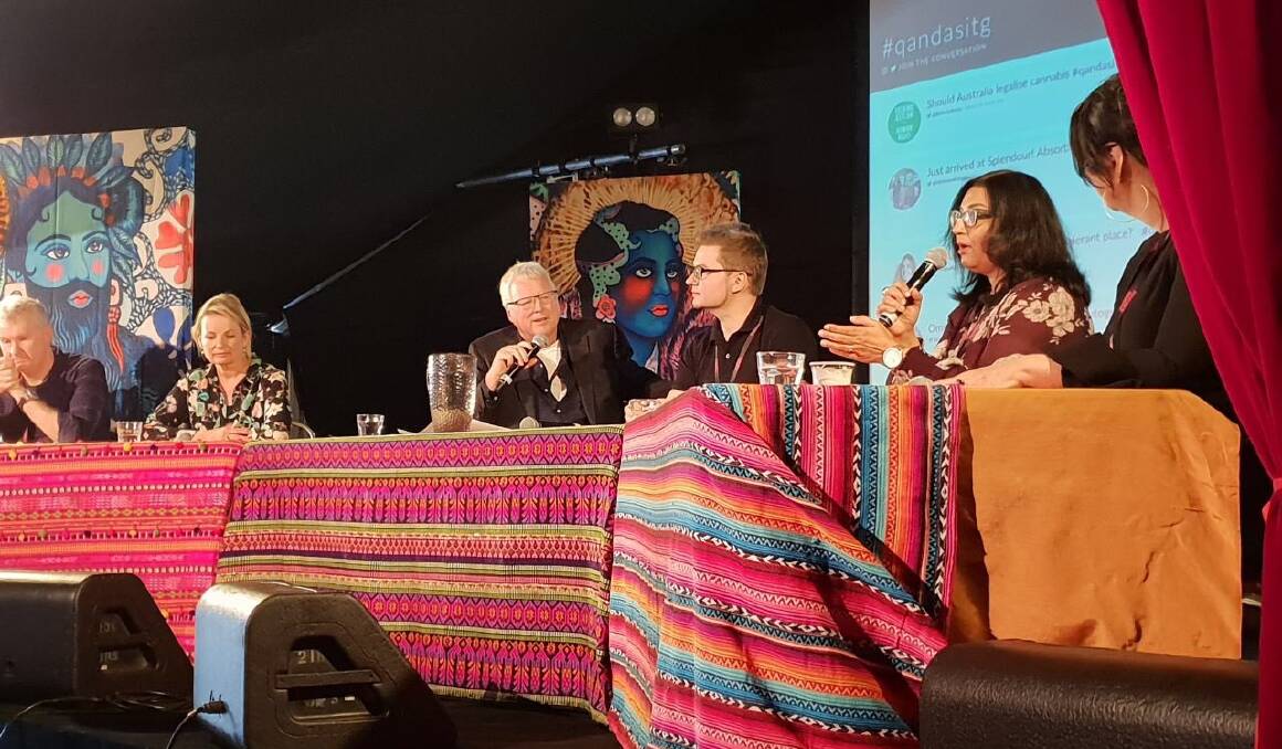 PANELISTS: Sussan Ley was one of the politicians to appear on the Q and A panel in the Splendour forum tent at the festival in Byron Bay in July, pictured in a photograph on the Twitter account of Greens Senator Mehreen Faruqi.