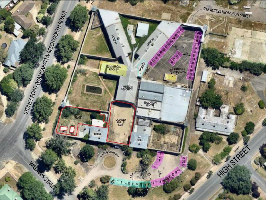 GRAND PLANS: A proposal submitted by developers to Indigo Council outlines how a pop-up cafe, education centre, office space and extra car parks would look at the Old Beechworth Gaol.
