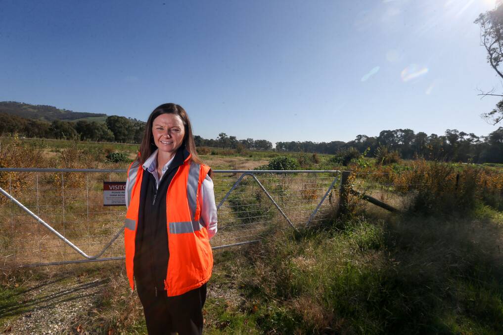READY TO GO: North East Water planning infrastructure executive Rebecca Jhonston at the site of what will be the Wodonga solar farm. Picture: TARA TREWHELLA