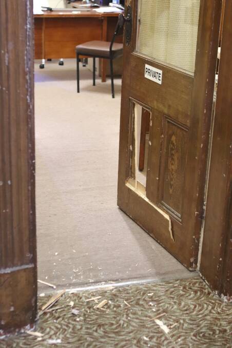 FORCED ENTRY: The door to the Courthouse Hotel office was damaged.