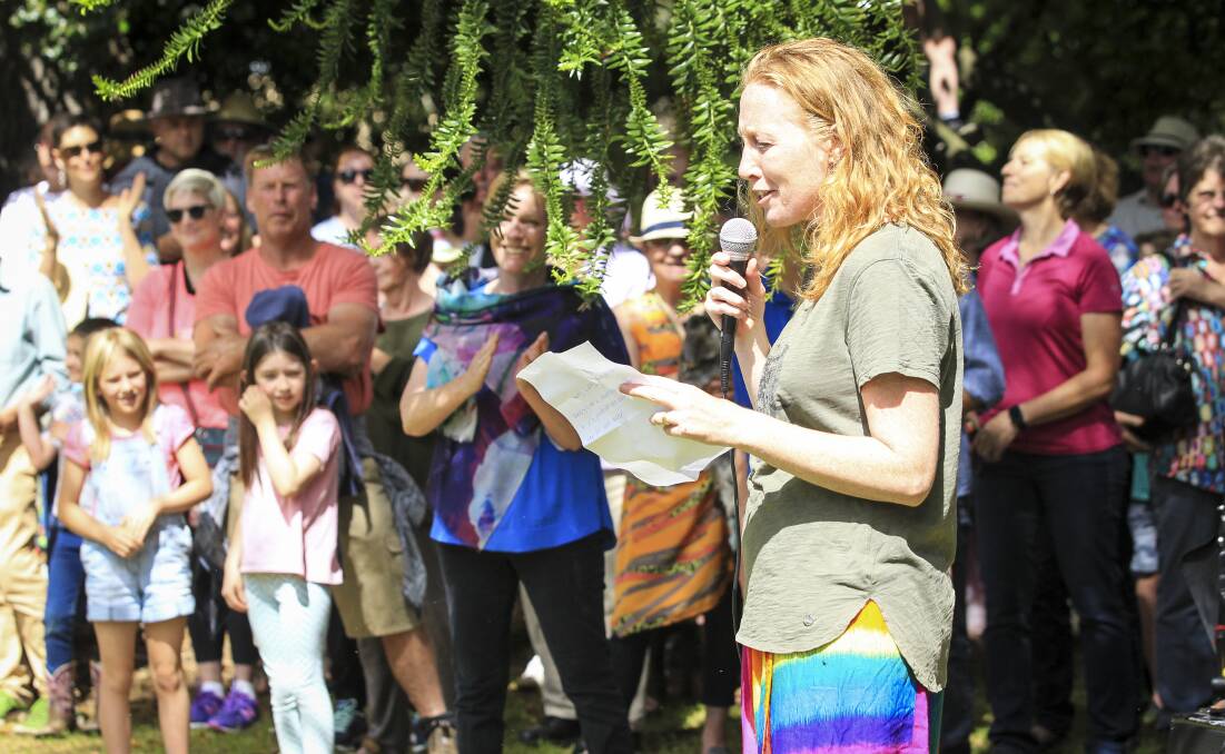 ACT OF PEACE: Diversity walk organiser Tania Sutton speaking at last year's inaugural Beechworth diversity walk, held to stand by people from all walks of life.