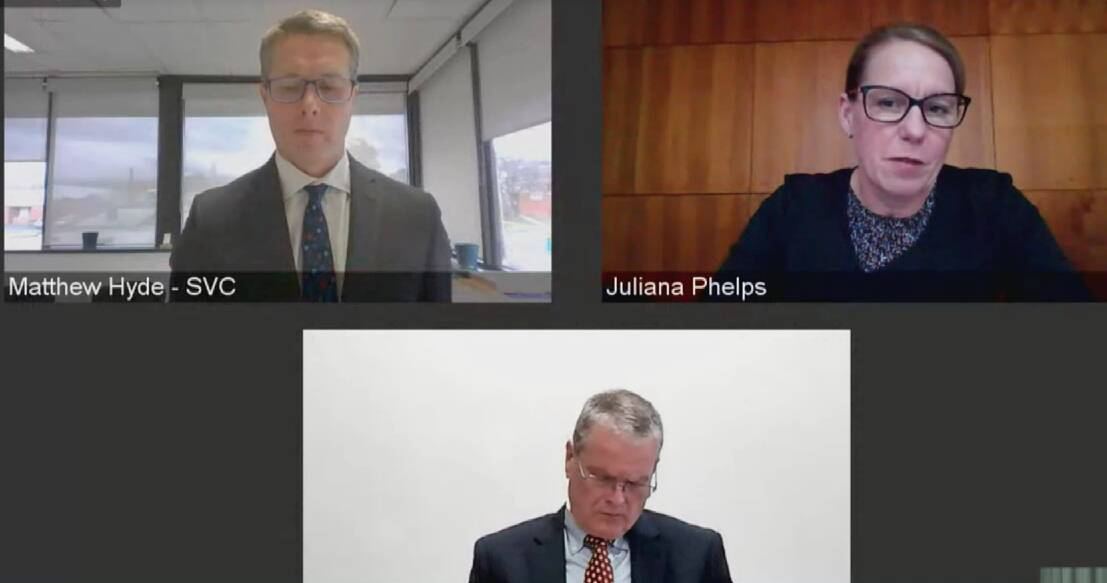 GIVING EVIDENCE: Council chief executive officers Matthew Hyde from Snowy Valleys, Juliana Phelps from Towong and Peter Bascomb from Snowy Monaro at Tuesday's hearing.